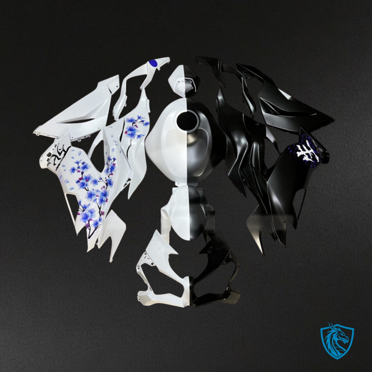 Kawasaki ZX6R (2019-2023) Matte Black, White & Blue - MERGEment Motorcycle Fairings Kit