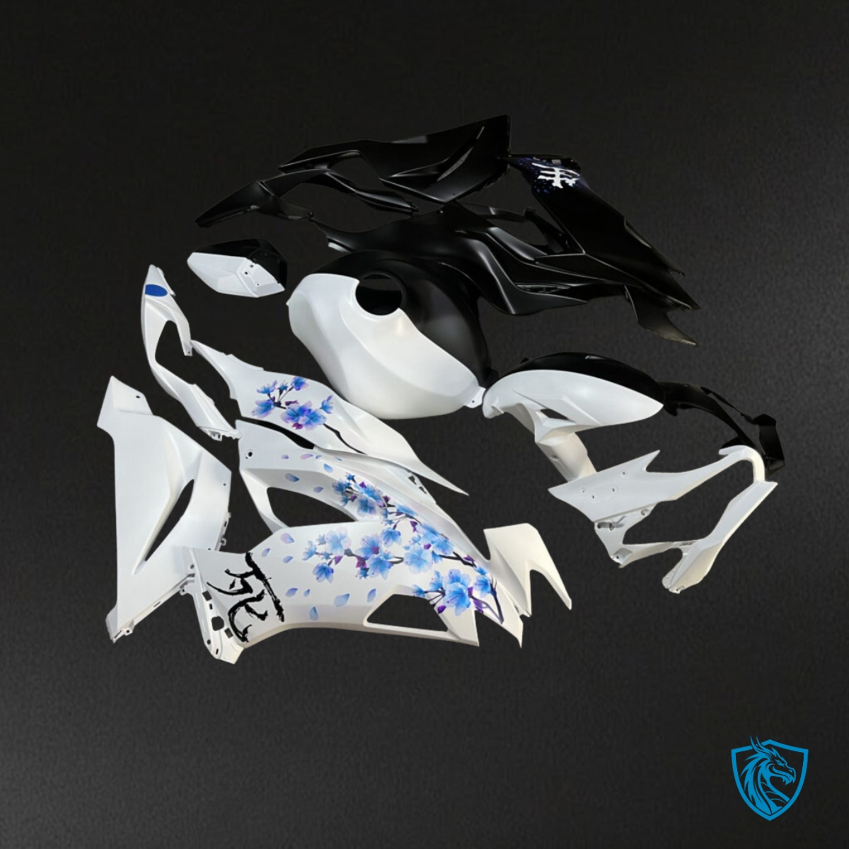 Kawasaki ZX6R (2019-2023) Matte Black, White & Blue - MERGEment Motorcycle Fairings Kit
