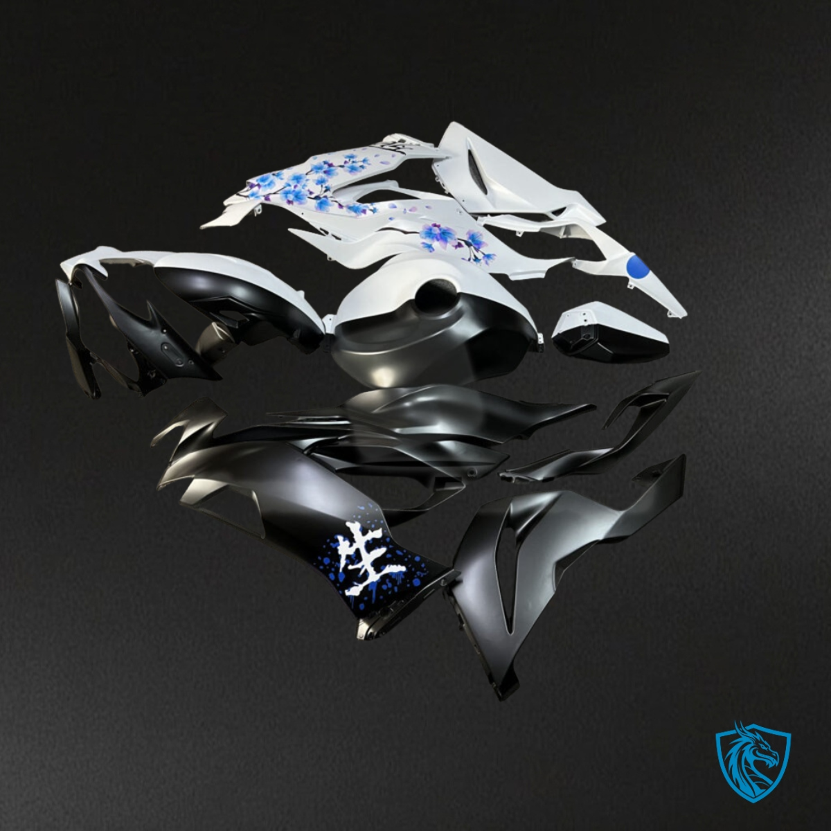 Kawasaki ZX6R (2019-2023) Matte Black, White & Blue - MERGEment Motorcycle Fairings Kit