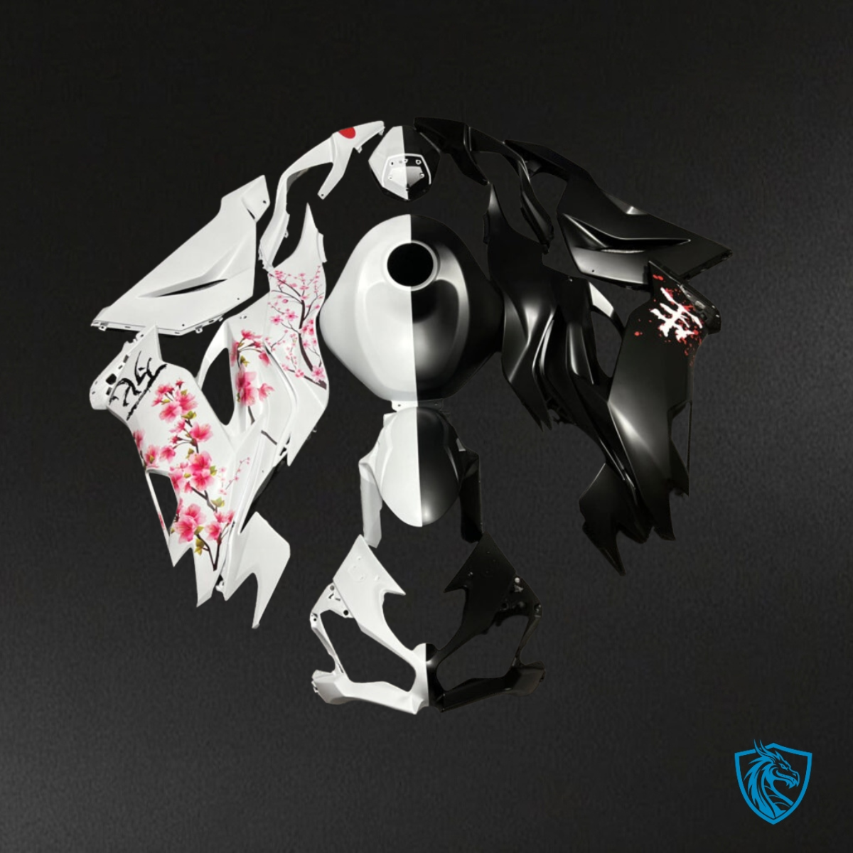 Kawasaki ZX6R (2019-2023) Matte Black & White Split - MERGEment Motorcycle Fairings Kit