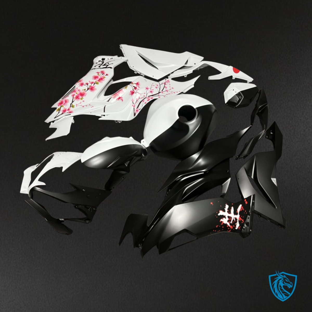 Kawasaki ZX6R (2019-2023) Matte Black & White Split - MERGEment Motorcycle Fairings Kit