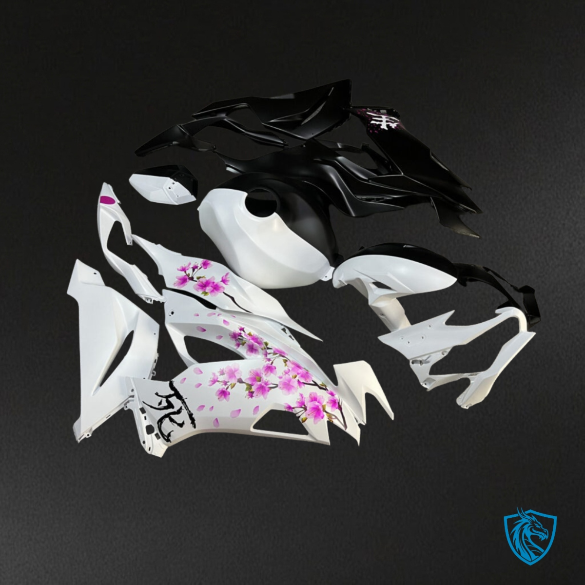 Kawasaki ZX6R (2019-2023) Matte Black, White & Pink Cherry Fairing Kit | ABS Bodywork