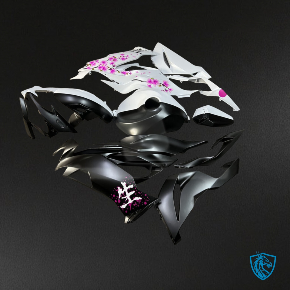 Kawasaki ZX6R (2019-2023) Matte Black, White & Pink Cherry Fairing Kit | ABS Bodywork