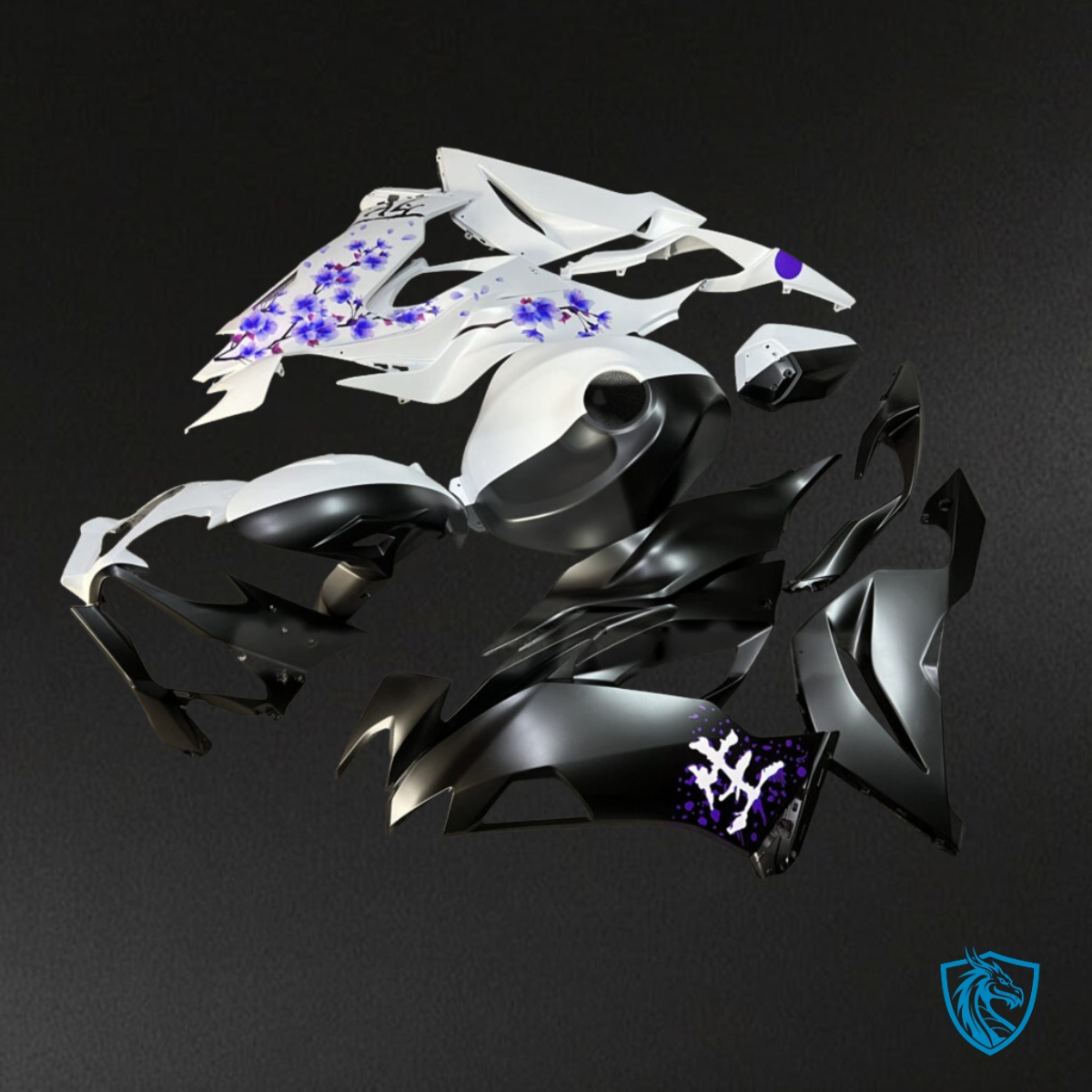 Kawasaki ZX6R (2019-2023) Black, White & Purple Fairings Kit - Aftermarket ABS Bodywork