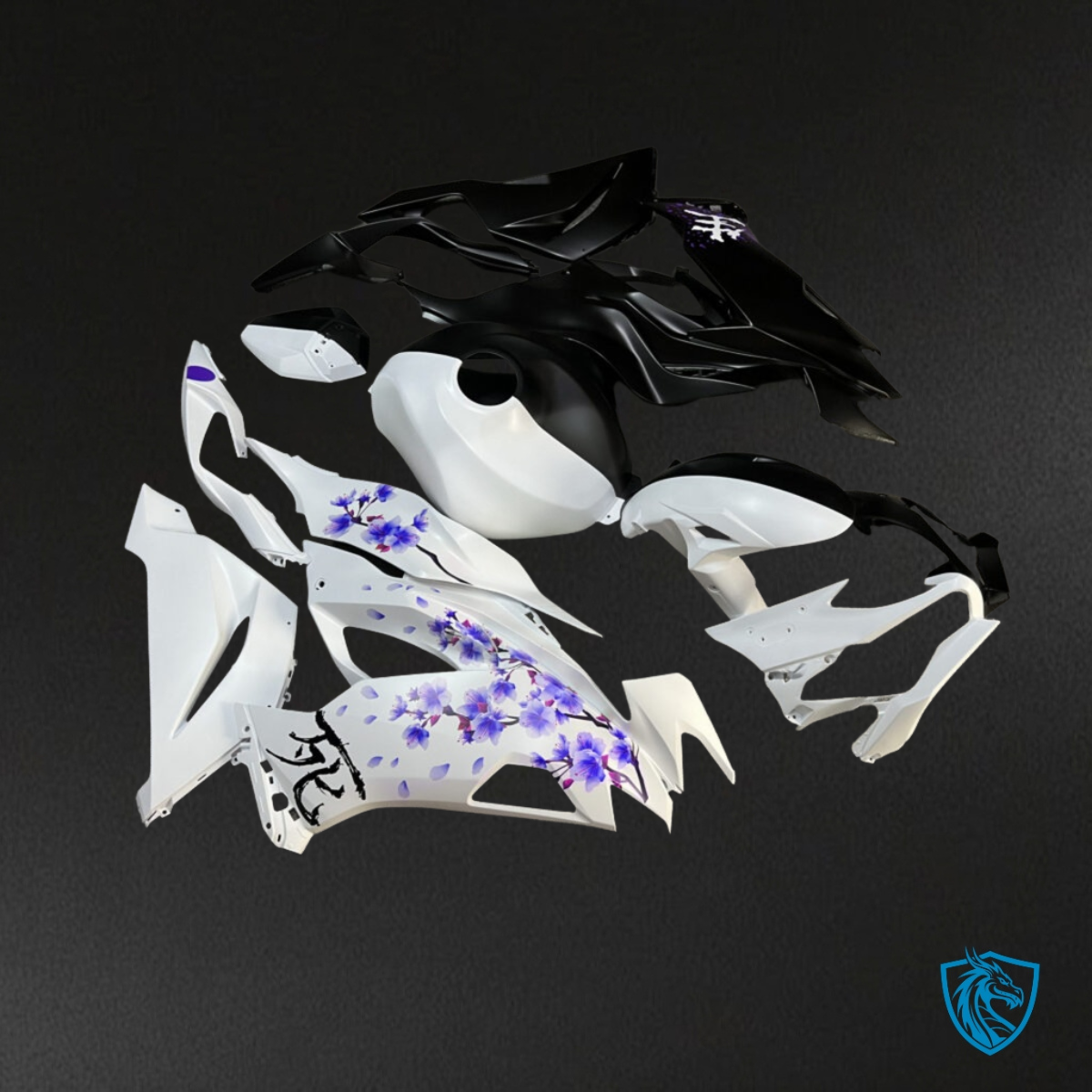 Kawasaki ZX6R (2019-2023) Black, White & Purple Fairings Kit - Aftermarket ABS Bodywork