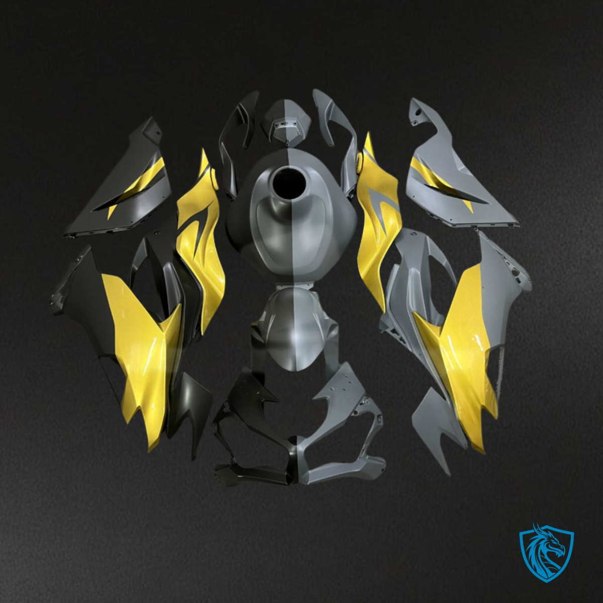 Kawasaki ZX6R (2019-2023) Black, Dark Gray & Yellow - MERGEment Motorcycle Fairings Kit