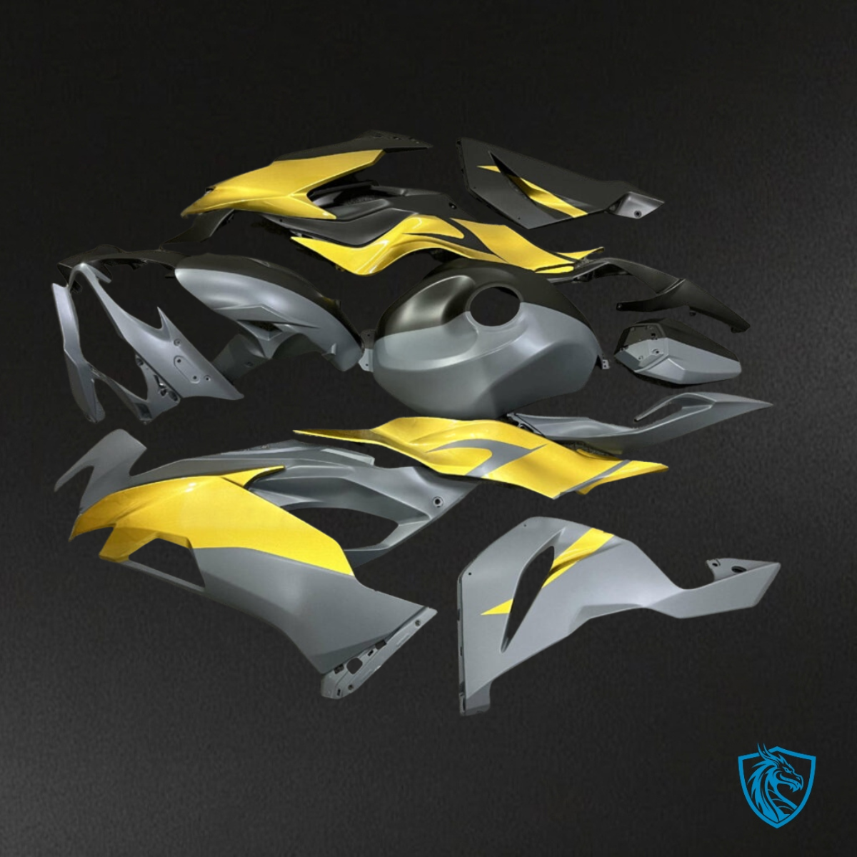 Kawasaki ZX6R (2019-2023) Black, Dark Gray & Yellow - MERGEment Motorcycle Fairings Kit