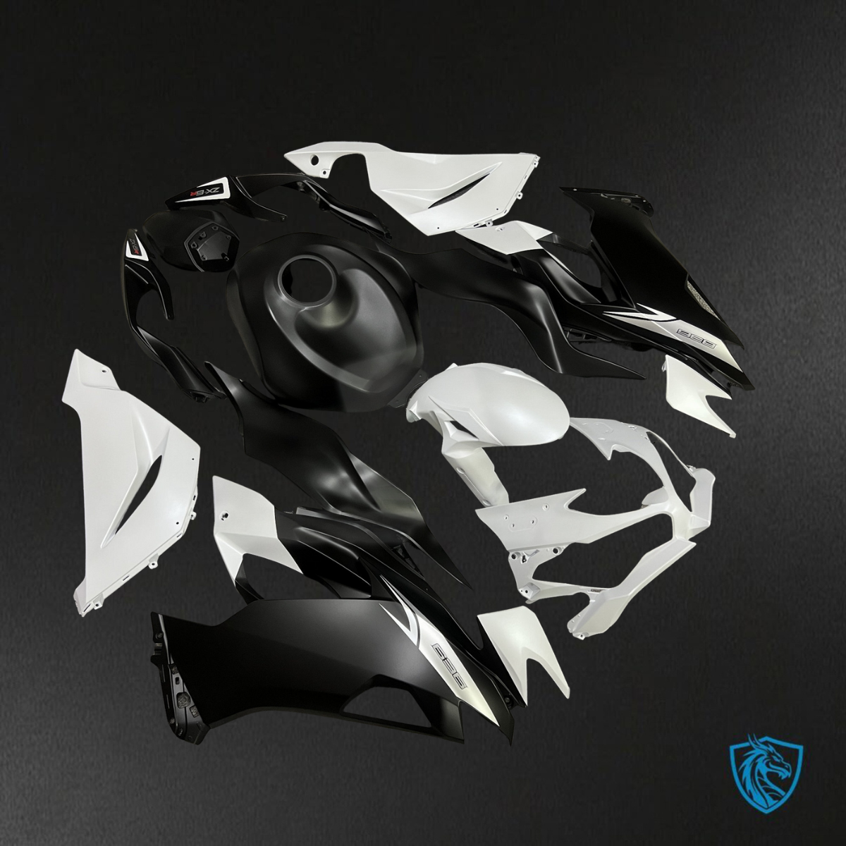 Kawasaki ZX6R (2019-2023) Matte Black & White - Replacement Motorcycle Fairings Kit
