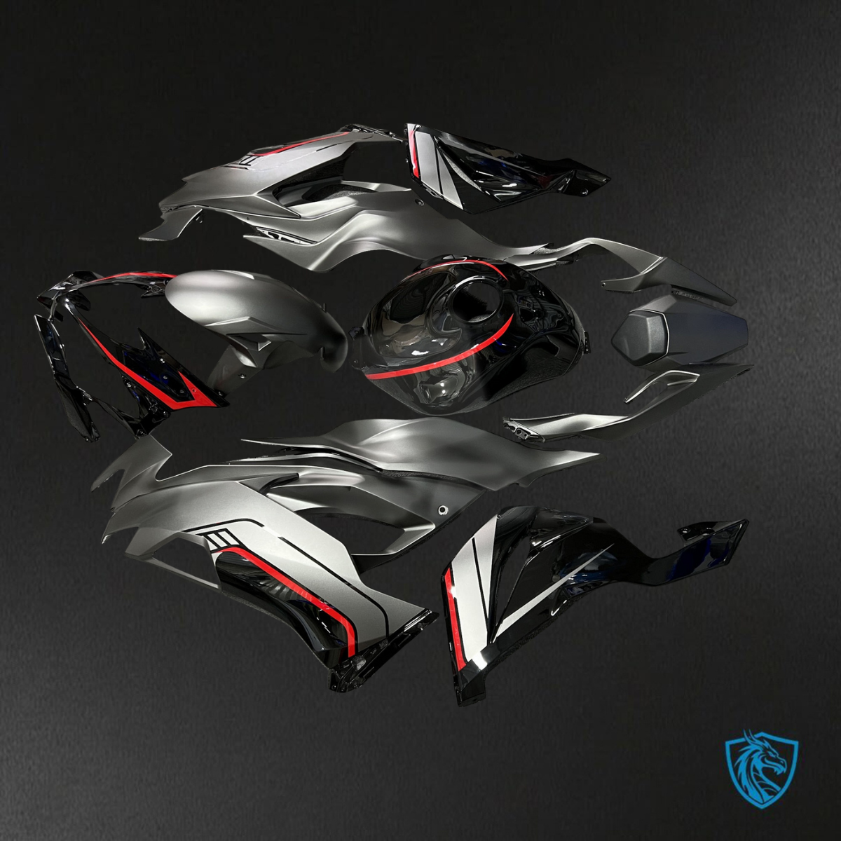Kawasaki ZX6R (2019-2023) Matte Steel Gray & Black Fairings Kit - Aftermarket ABS Bodywork