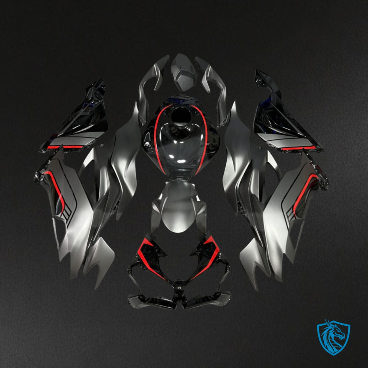Kawasaki ZX6R (2019-2023) Matte Gray, Red & Black - Custom ABS Fairing Kit