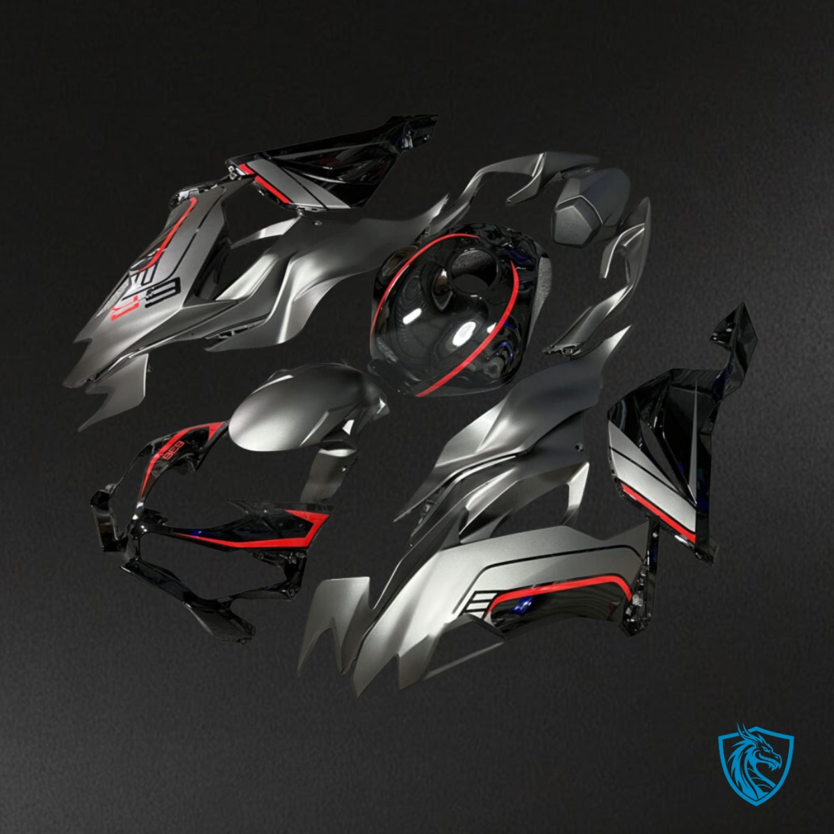 Kawasaki ZX6R (2019-2023) Matte Gray, Red & Black - Custom ABS Fairing Kit