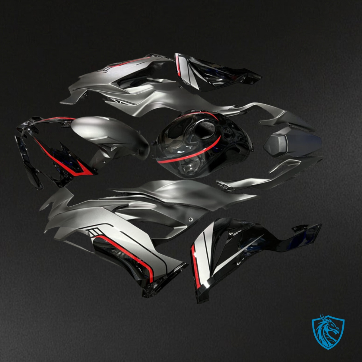 Kawasaki ZX6R (2019-2023) Matte Gray, Red & Black - Custom ABS Fairing Kit