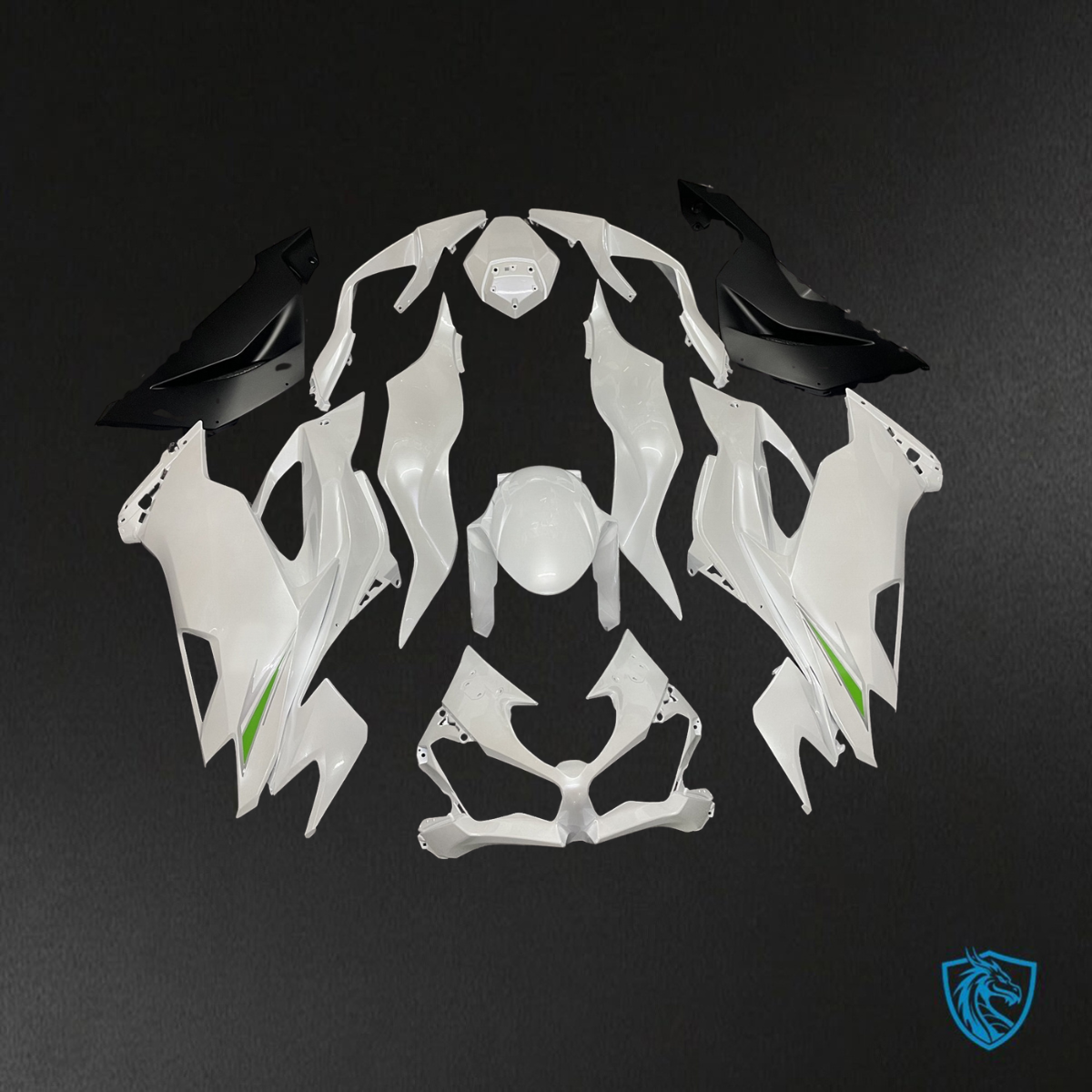 Kawasaki ZX6R (2019-2023) Pearl White & Matte Black - Replacement Motorcycle Fairings Kit
