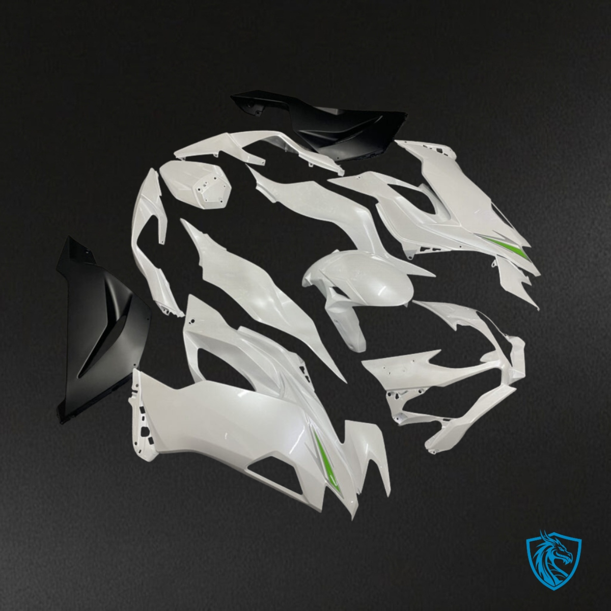 Kawasaki ZX6R (2019-2023) Pearl White & Matte Black - Custom ABS Fairing Kit