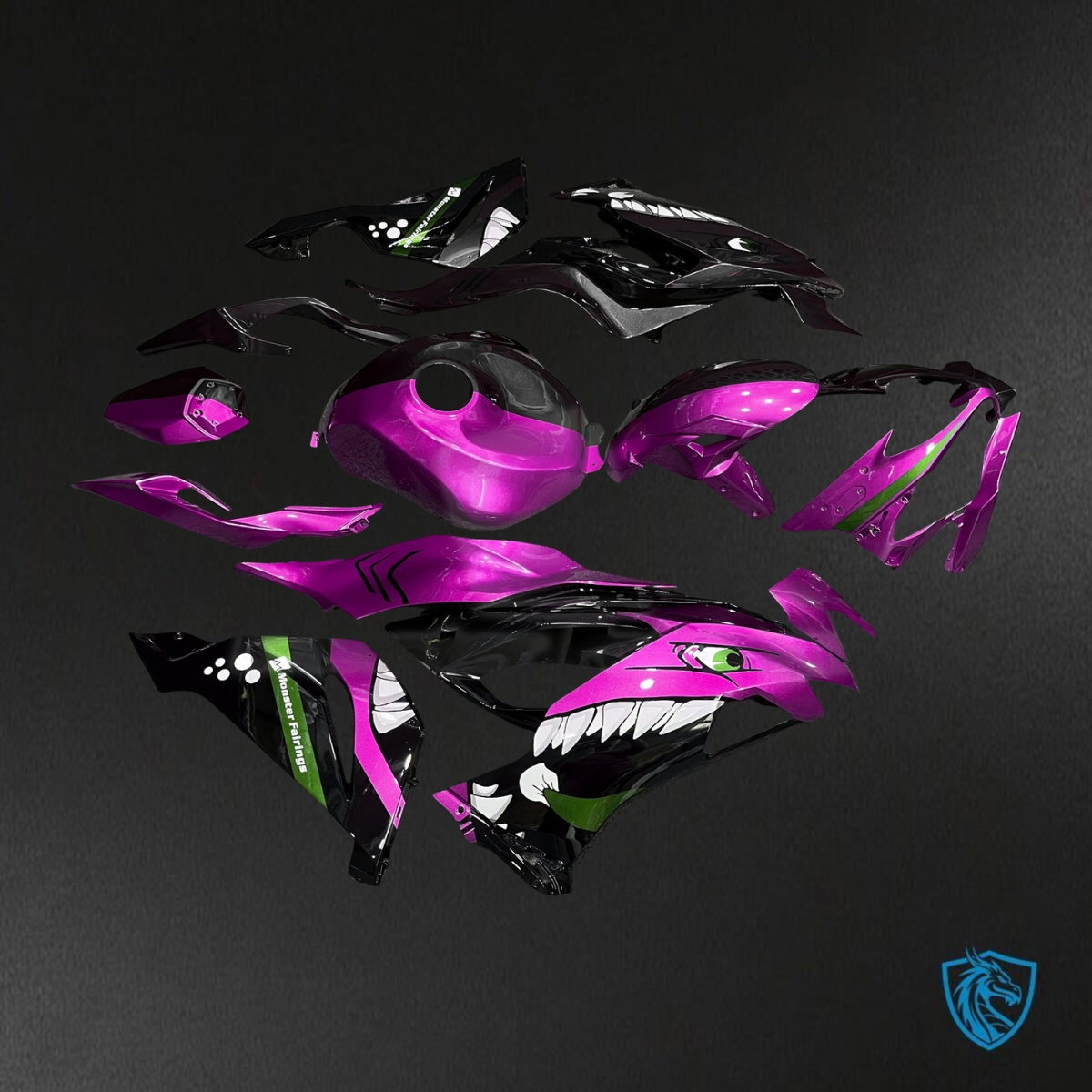 Kawasaki ZX6R (2019-2023) Purple & Black Shark Split Fairings Kit - Aftermarket ABS Bodywork