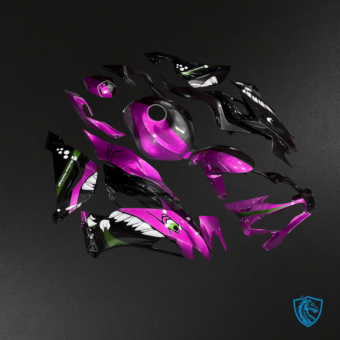 Kawasaki ZX6R (2019-2023) Purple & Black Shark Split Fairings Kit - Aftermarket ABS Bodywork