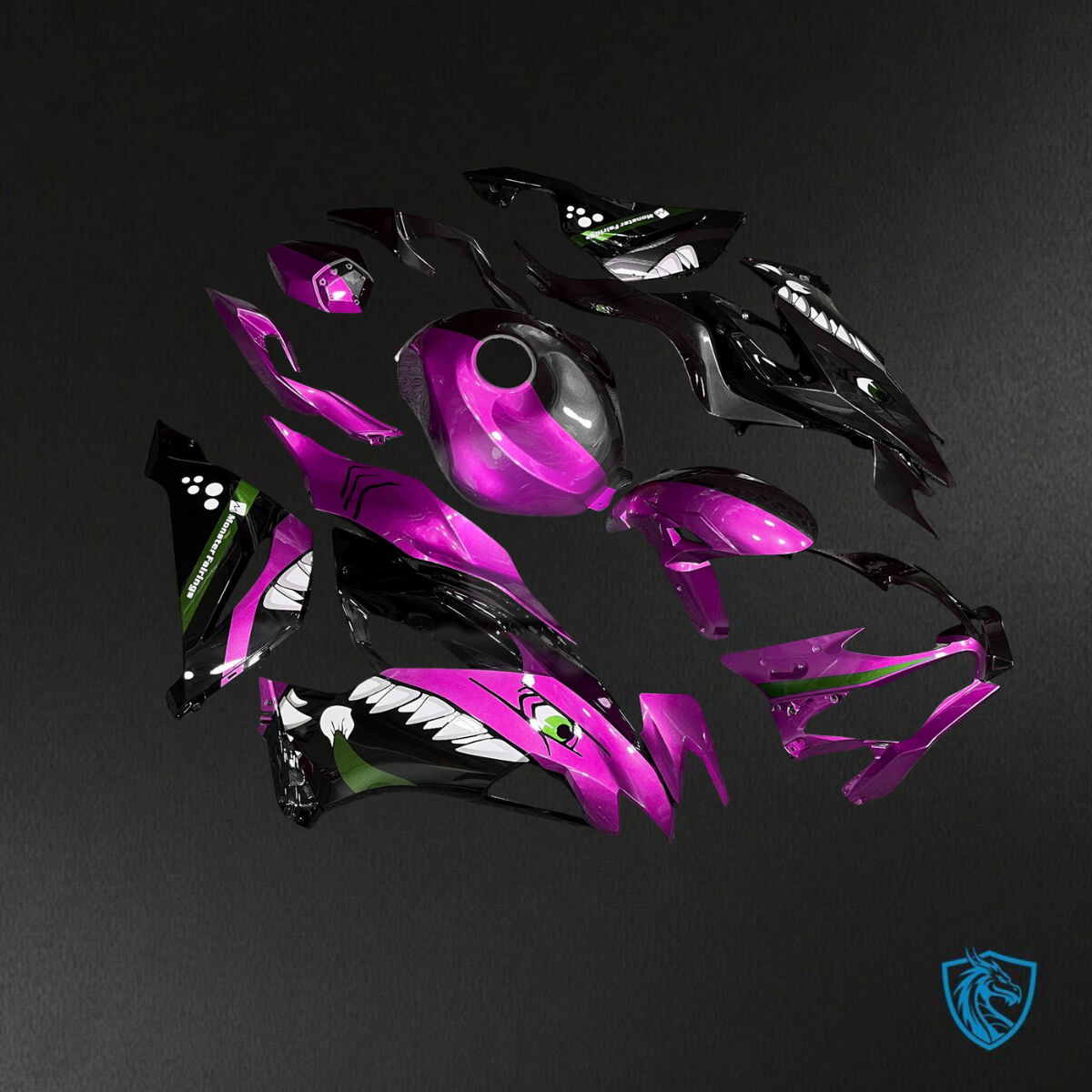 Kawasaki ZX6R (2019-2023) Purple & Black Shark Split Fairings Kit - Aftermarket ABS Bodywork