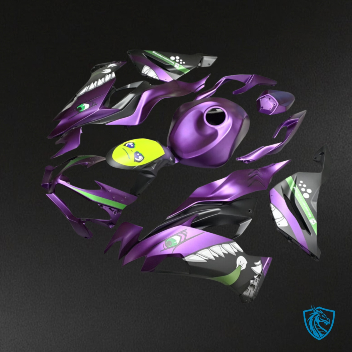 Kawasaki ZX6R (2019-2023) Purple & Black Shark - MERGEment Motorcycle Fairings Kit