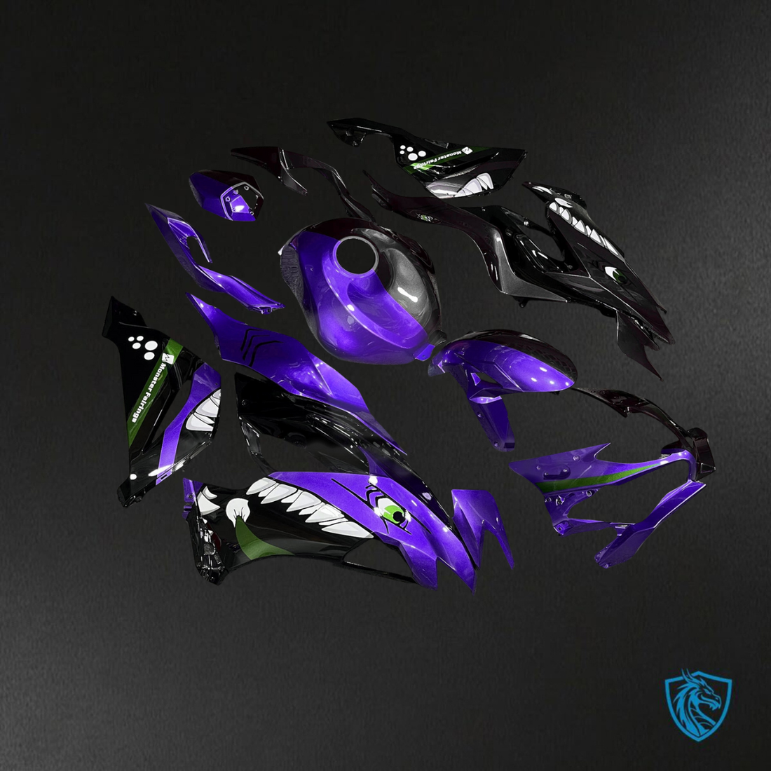 Kawasaki ZX6R (2019-2023) Purple & Black Shark Split - Custom ABS Fairing Kit
