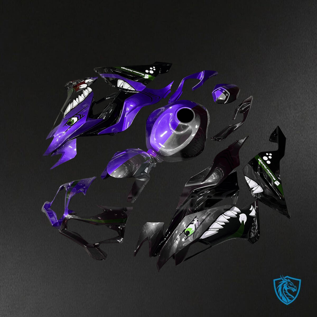 Kawasaki ZX6R (2019-2023) Purple & Black Shark Split - Custom ABS Fairing Kit