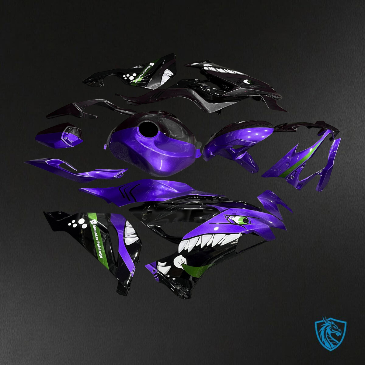 Kawasaki ZX6R (2019-2023) Purple & Black Shark Split - Custom ABS Fairing Kit