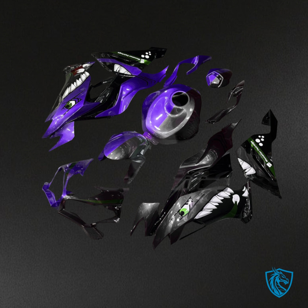 Kawasaki ZX6R (2019-2023) Purple & Black Shark Split Fairing Kit | ABS Bodywork