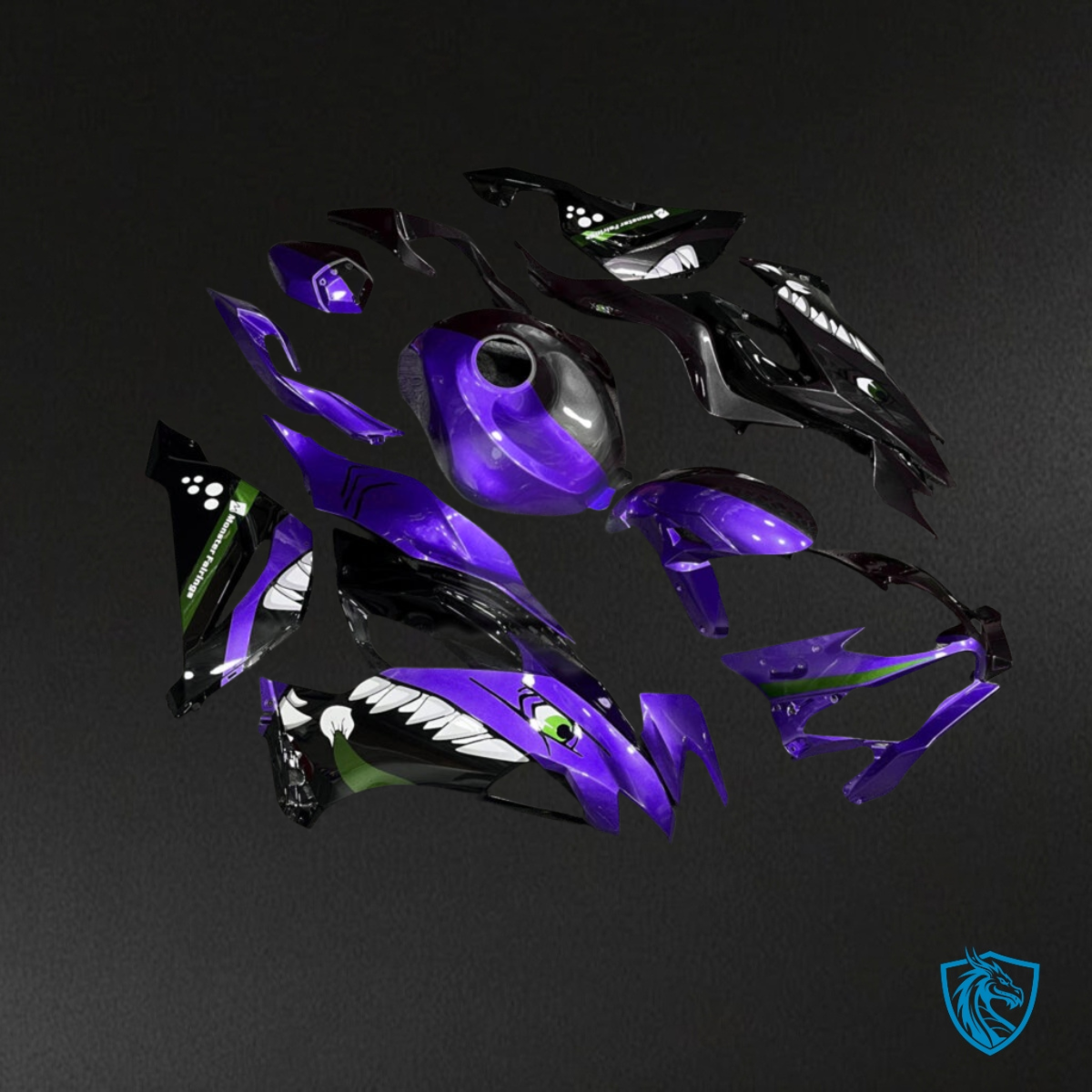 Kawasaki ZX6R (2019-2023) Purple & Black Shark Split Fairing Kit | ABS Bodywork