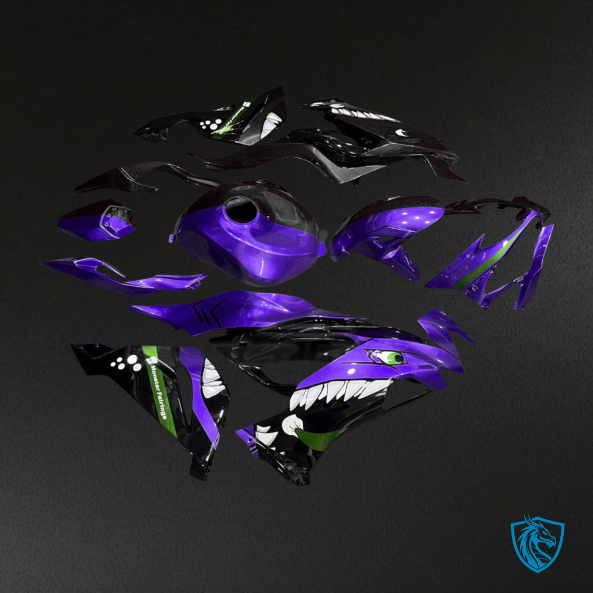 Kawasaki ZX6R (2019-2023) Purple & Black Shark Split Fairing Kit | ABS Bodywork