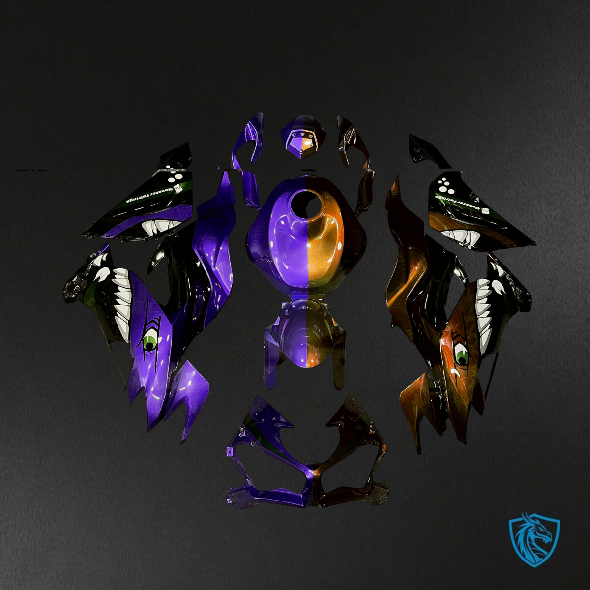 Kawasaki ZX6R (2019-2023) Purple & Orange Shark Split ABS Bodywork - Fairings Kit
