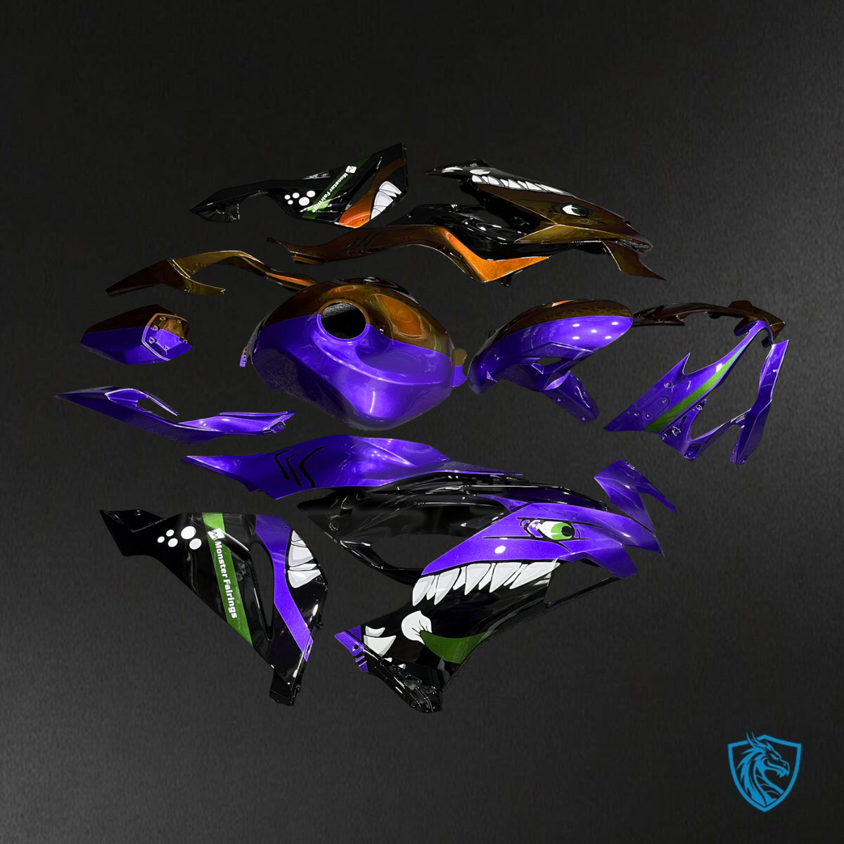 Kawasaki ZX6R (2019-2023) Purple & Orange Shark Split ABS Bodywork - Fairings Kit