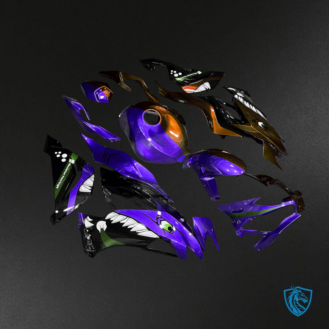 Kawasaki ZX6R (2019-2023) Purple & Orange Shark Split ABS Bodywork - Fairings Kit