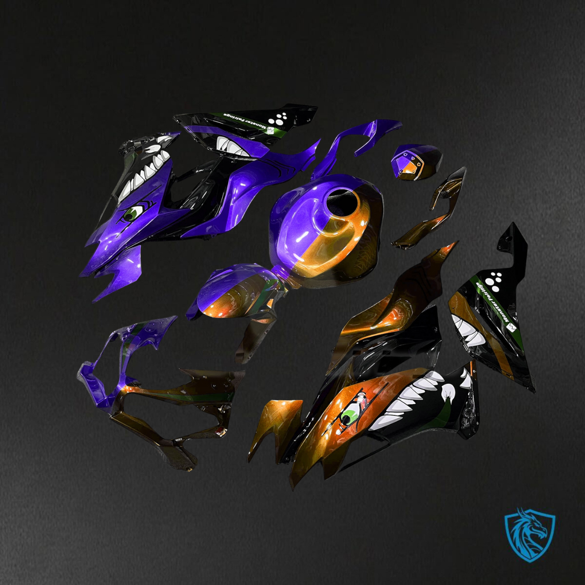 Kawasaki ZX6R (2019-2023) Purple & Orange Shark Split ABS Bodywork - Fairings Kit