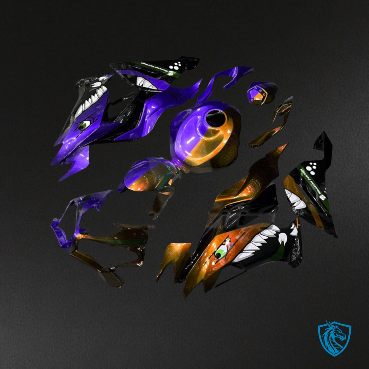 Kawasaki ZX6R (2019-2023) Purple & Orange Shark - MERGEment Motorcycle Fairings Kit