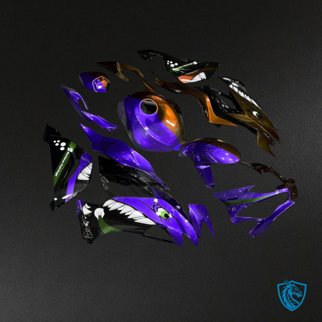 Kawasaki ZX6R (2019-2023) Purple & Orange Shark - MERGEment Motorcycle Fairings Kit