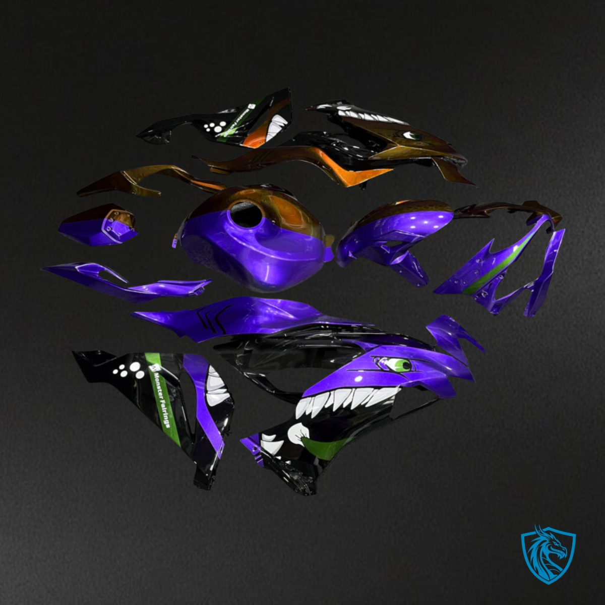Kawasaki ZX6R (2019-2023) Purple & Orange Shark - MERGEment Motorcycle Fairings Kit
