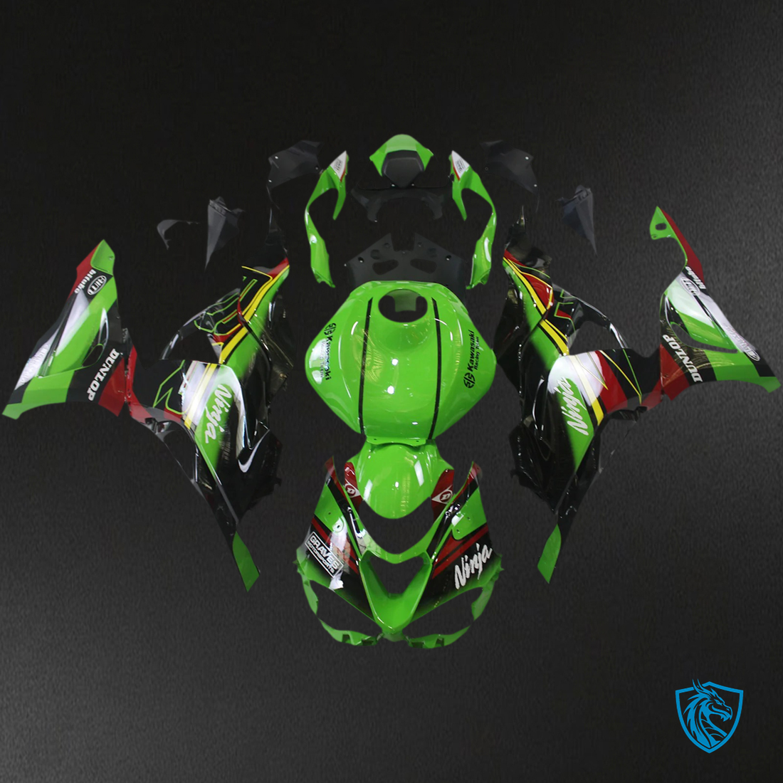 Kawasaki ZX6R (2024-2025) Black, Green & Red - Fairing Kit