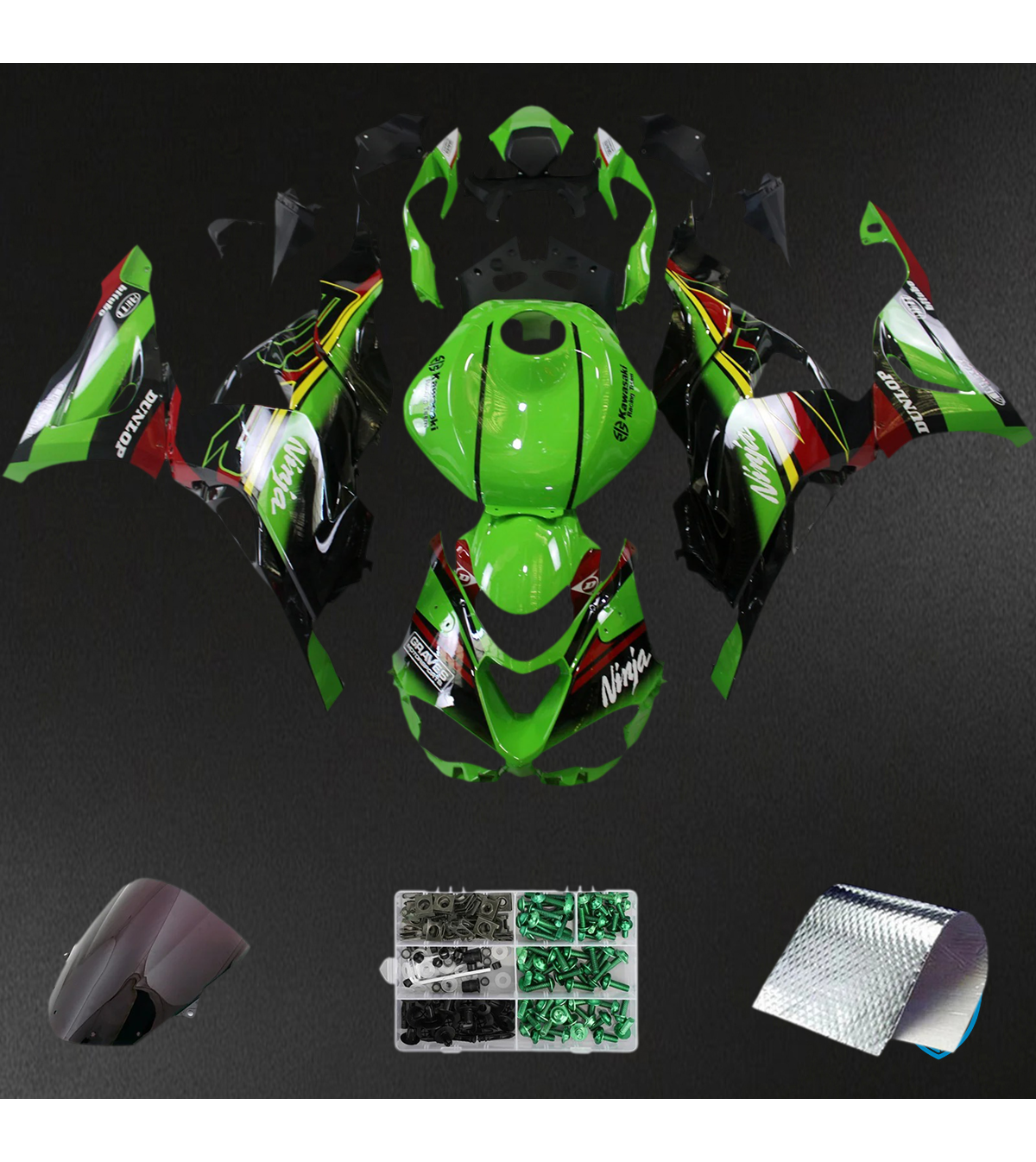 Kawasaki ZX6R (2024-2025) Black, Green & Red - Fairing Kit