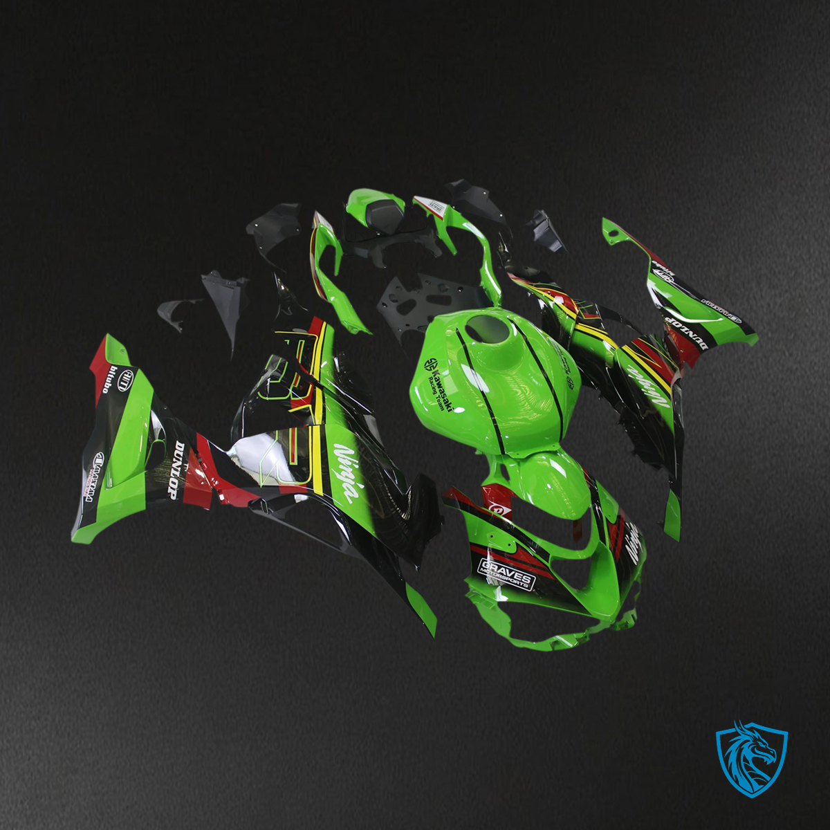 Kawasaki ZX6R (2024-2025) Black, Green & Red - Fairing Kit