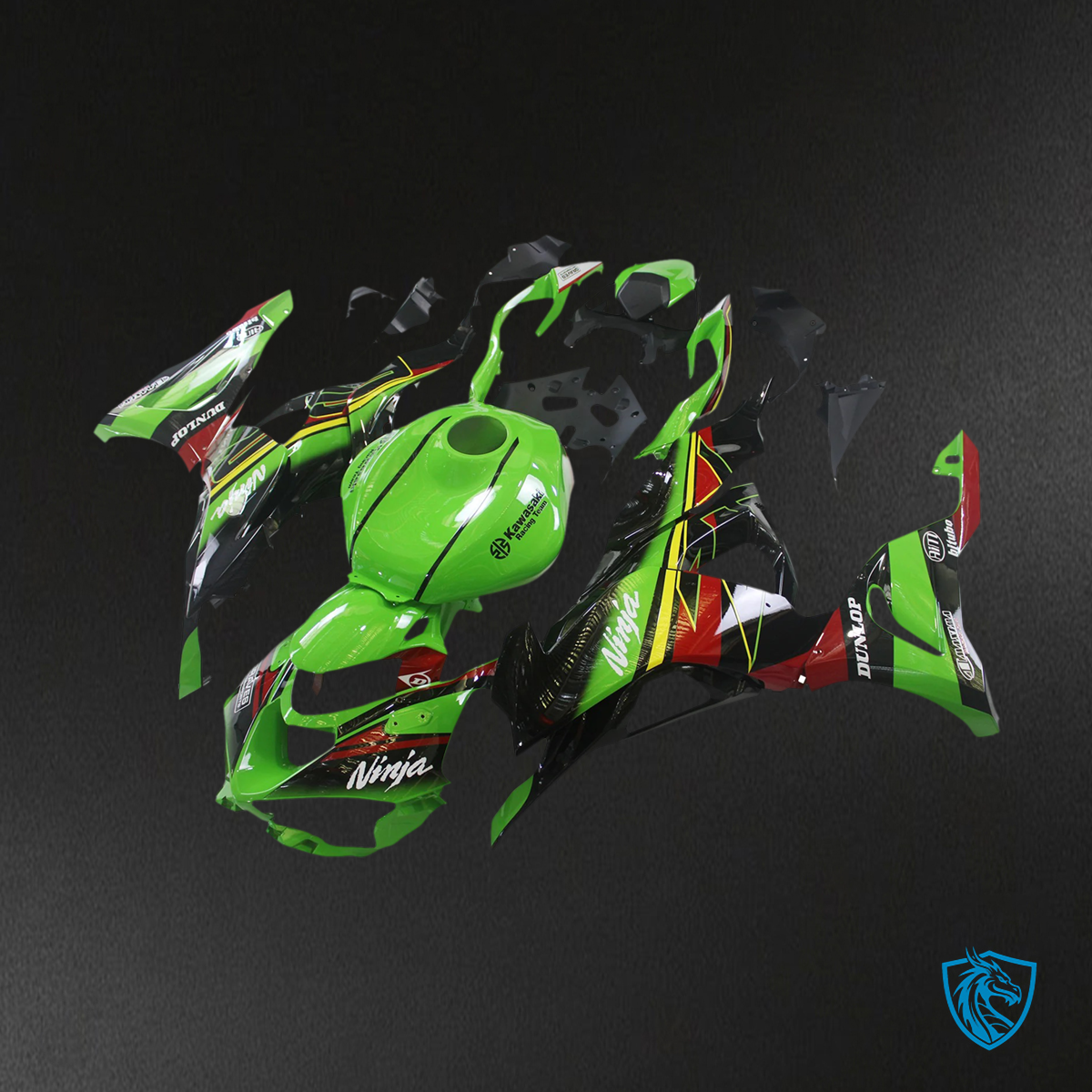 Kawasaki ZX6R (2024-2025) Black, Green & Red - Fairing Kit