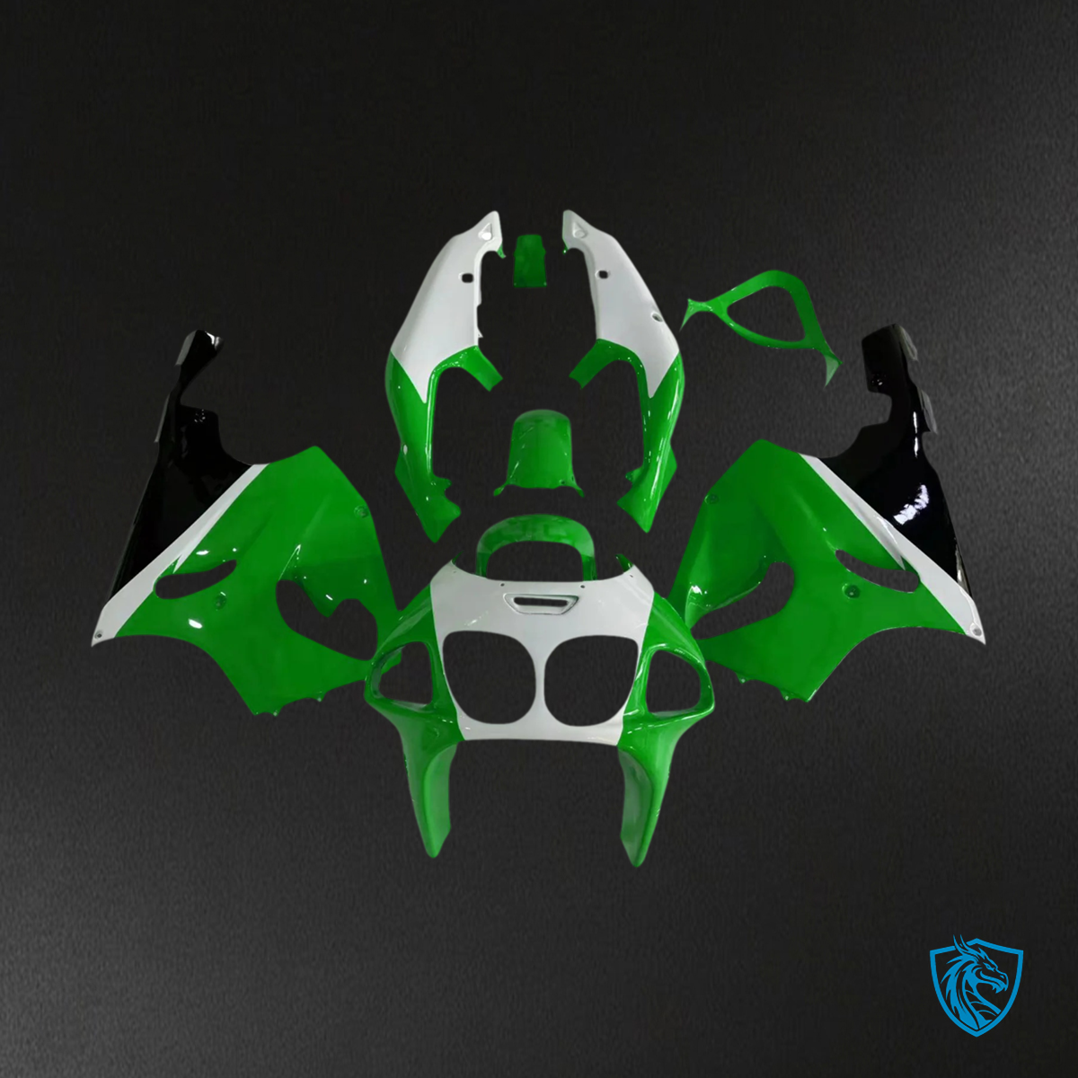 Kawasaki ZX7R (1996-2003) Black, Green & White - Fairing Kit