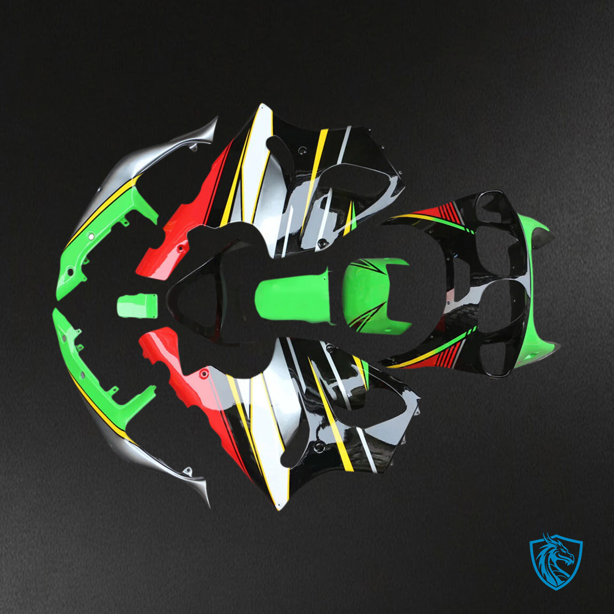 Kawasaki ZX7R (1996-2003) Black, Red & Green - Fairing Kit