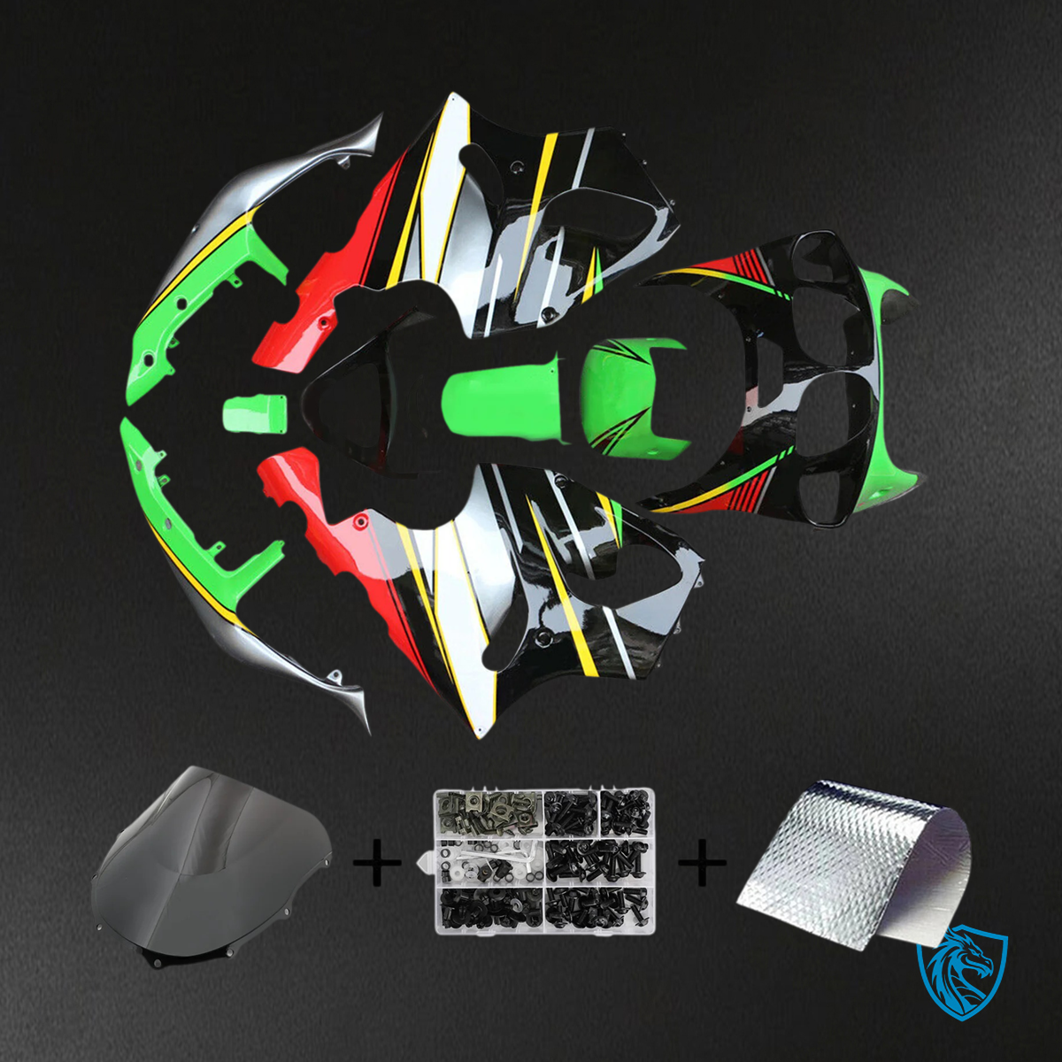 Kawasaki ZX7R (1996-2003) Black, Red & Green - Fairing Kit