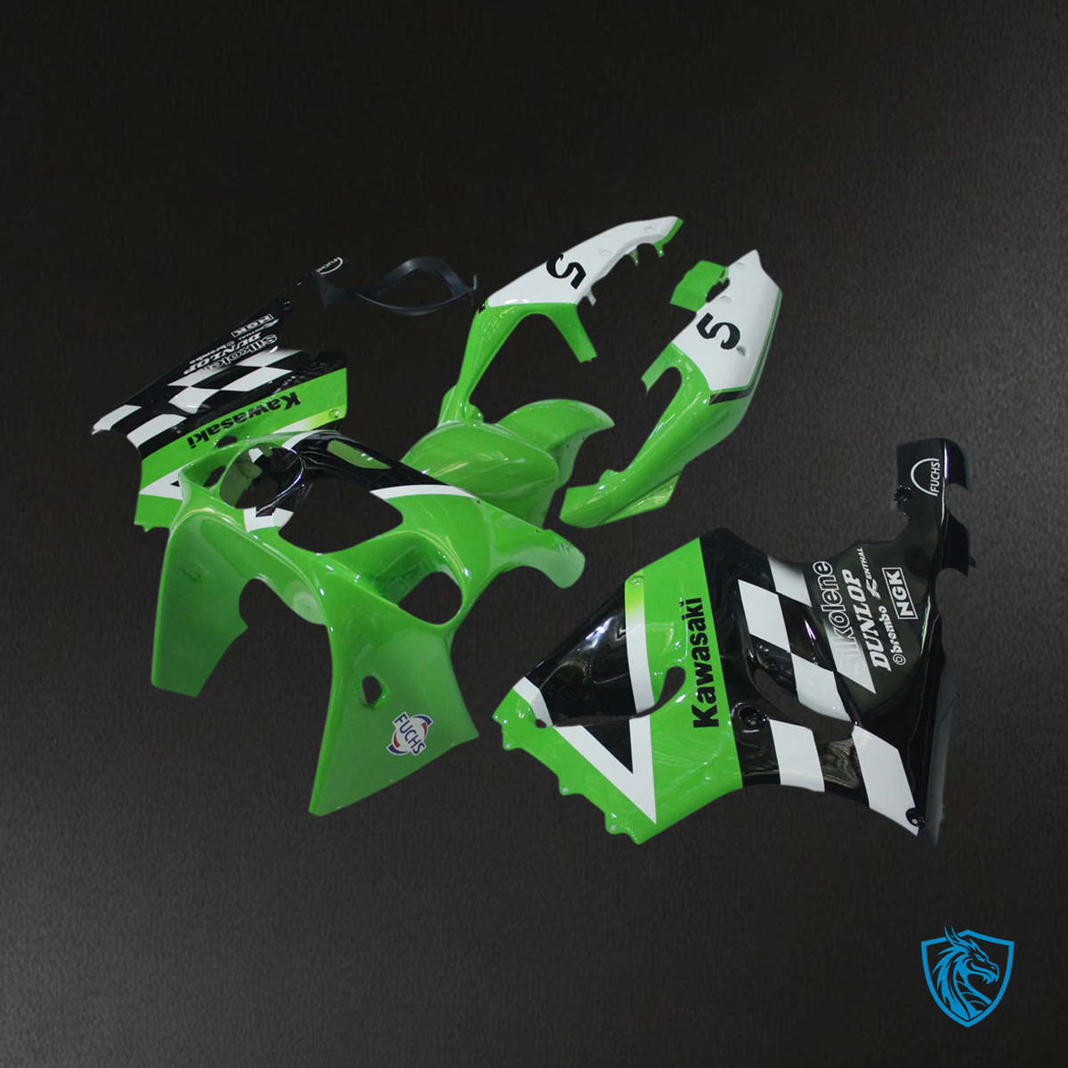 Kawasaki ZX7R (1996-2003) Black, White & Green - Fairing Kit