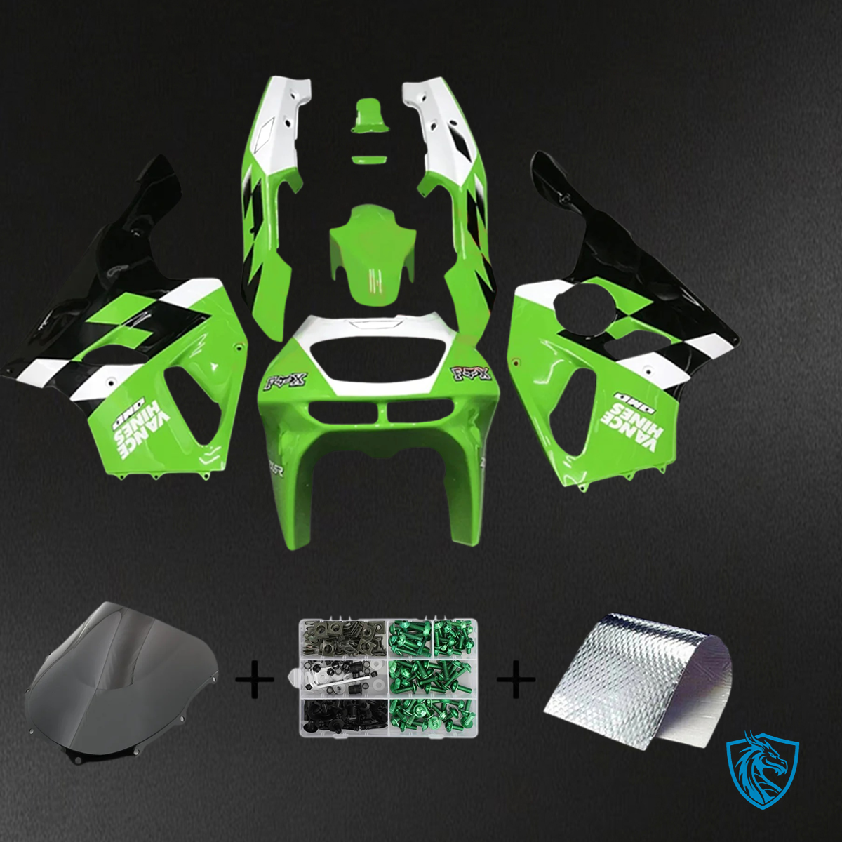 Kawasaki ZX7R (1996-2003) Green, Black & White - Fairing Kit