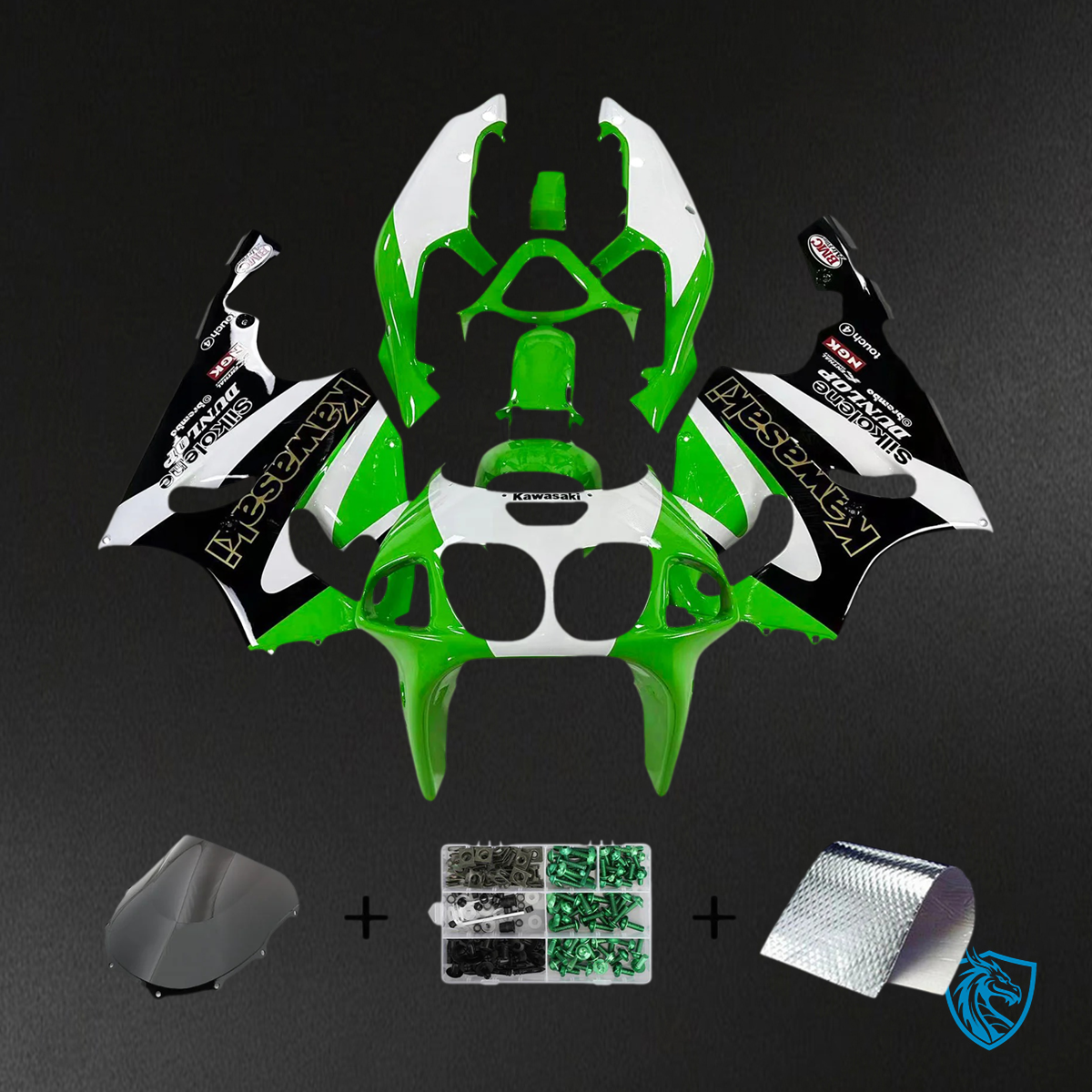 Kawasaki ZX7R (1996-2003) White, Black & Green - Fairing Kit
