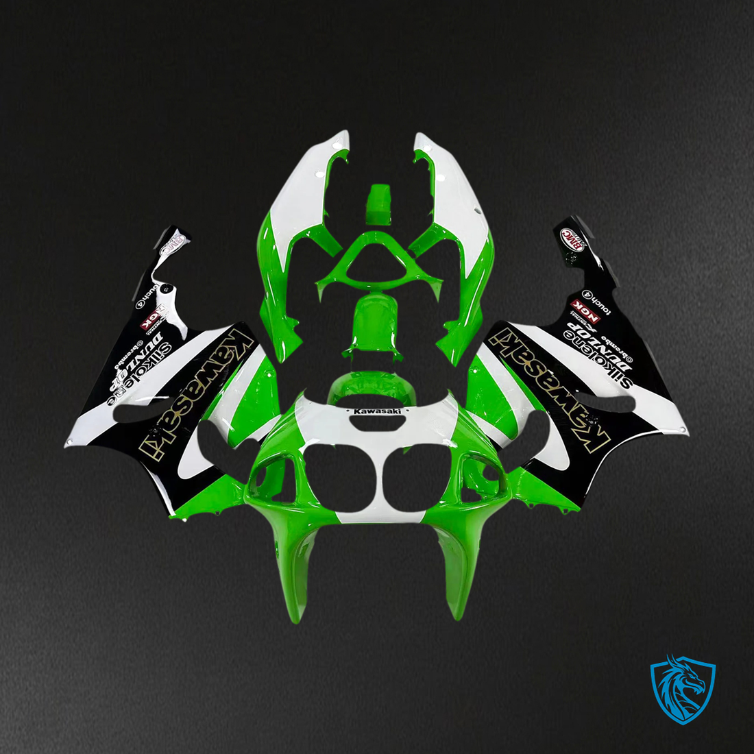 Kawasaki ZX7R (1996-2003) White, Black & Green - Fairing Kit
