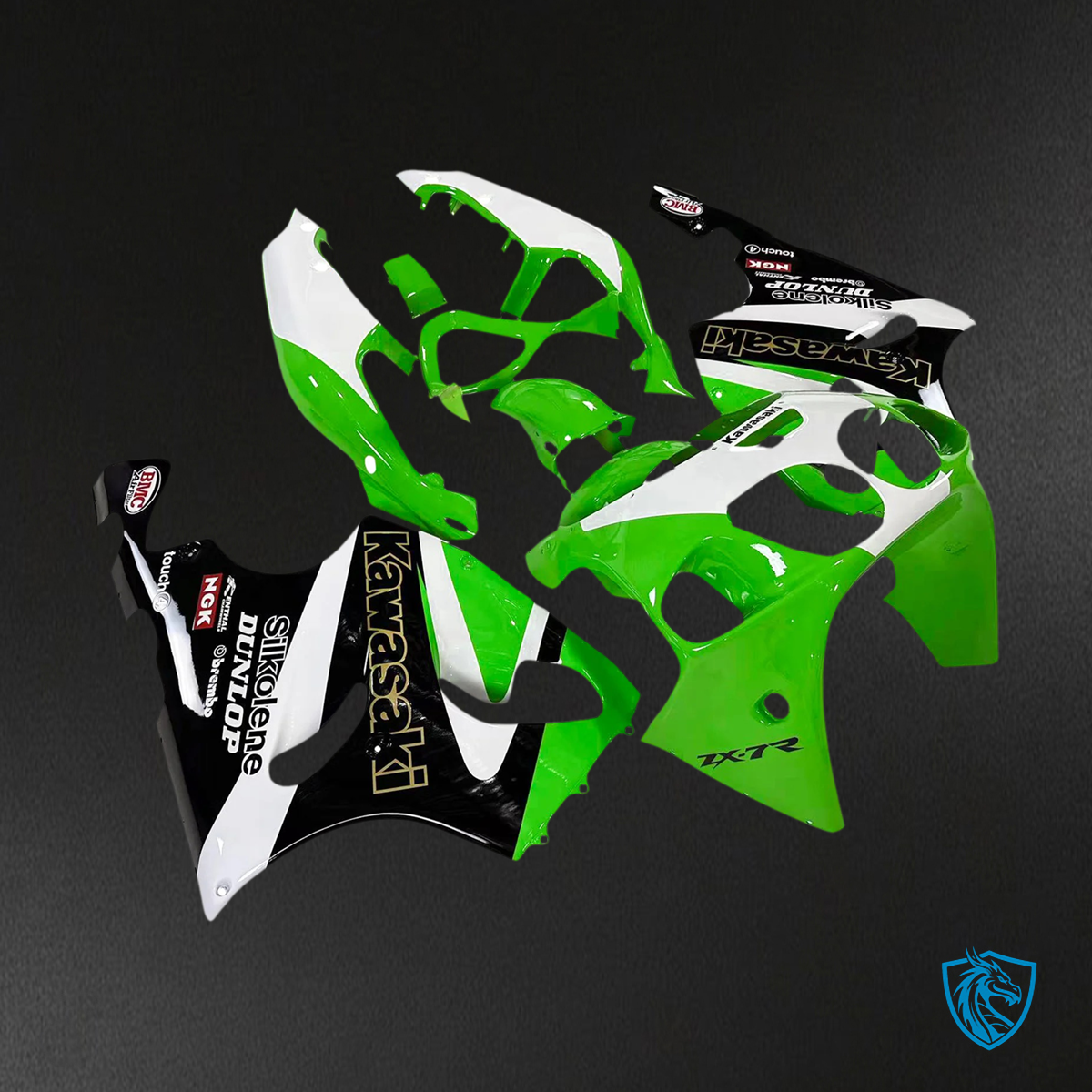 Kawasaki ZX7R (1996-2003) White, Black & Green - Fairing Kit