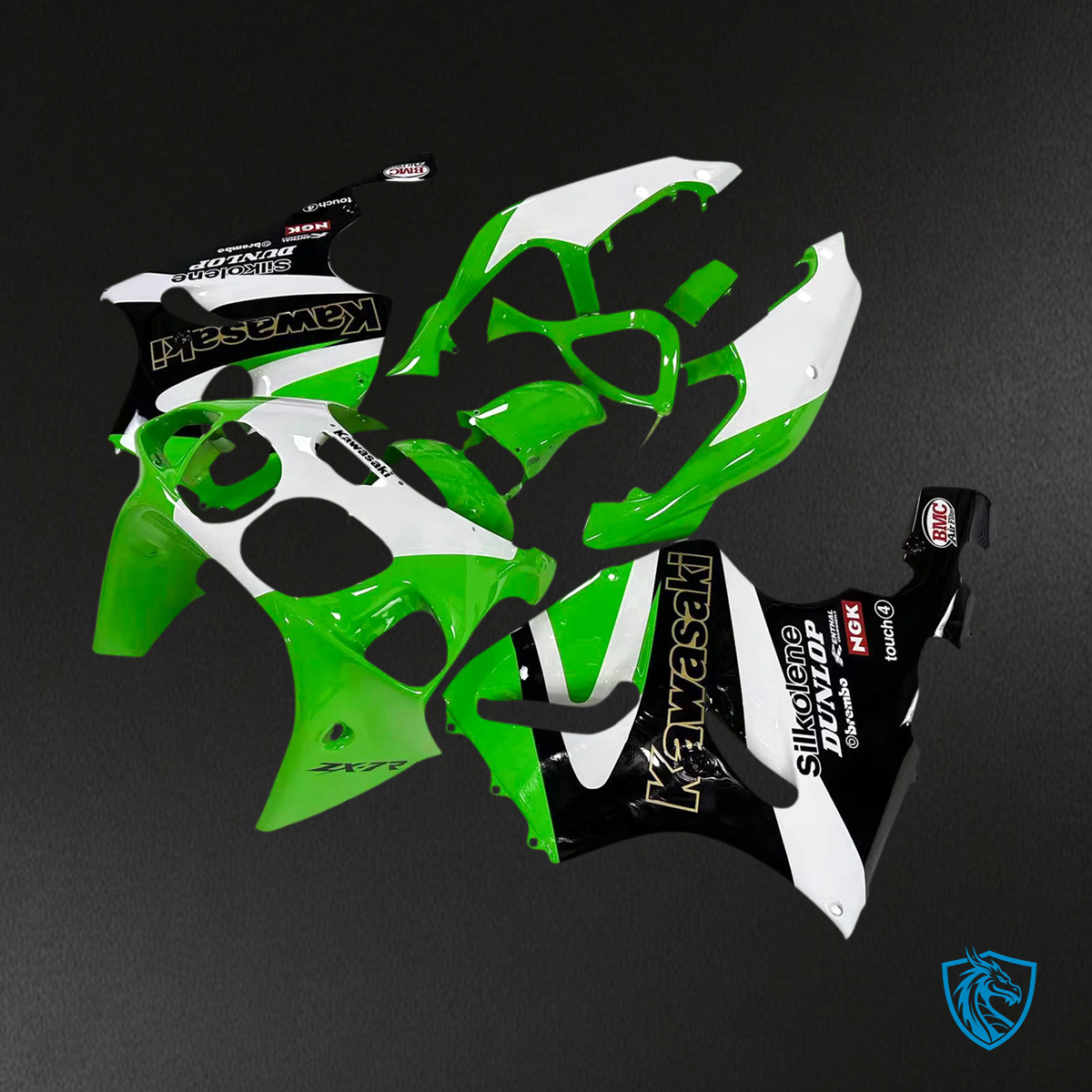 Kawasaki ZX7R (1996-2003) White, Black & Green - Fairing Kit