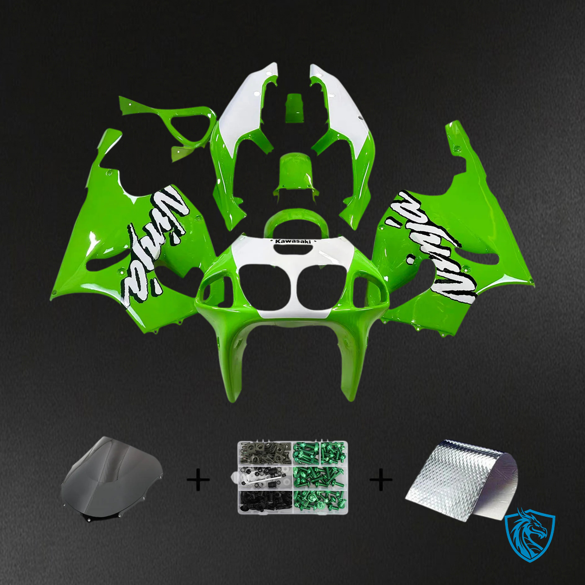 Kawasaki ZX7R (1996-2003) Green & White Logo - Fairing Kit