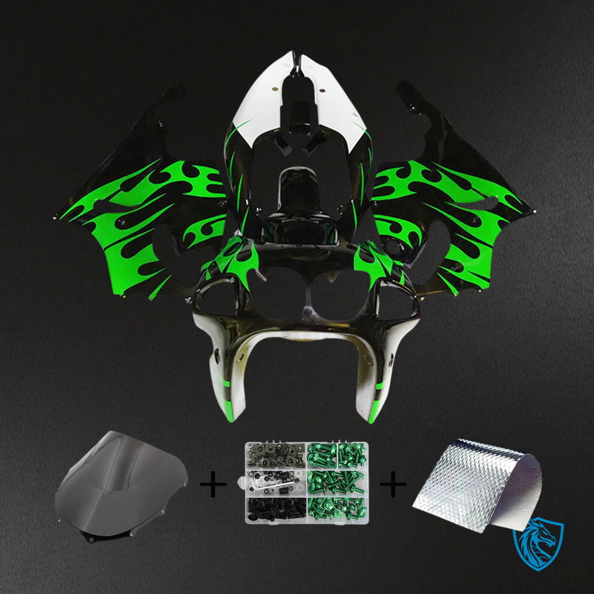 Kawasaki ZX7R (1996-2003) White, Black & Green -Fairing Kit